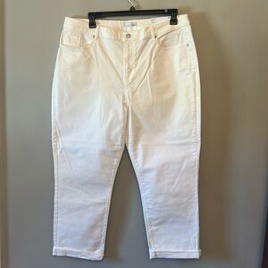 Loft The Girlfriend Mid Rise Jeans, Size 34, White, Curvy Fit, Distressed - NWT